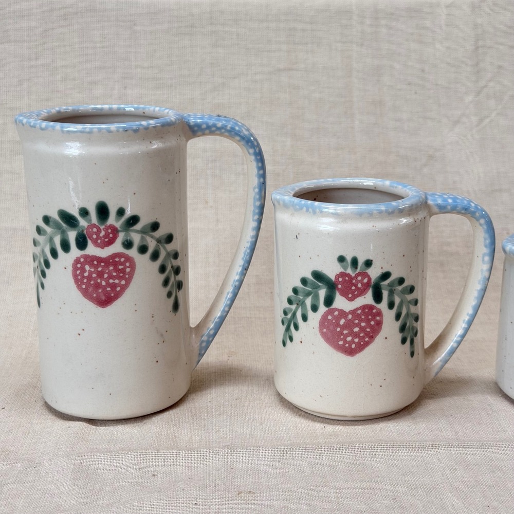 Vintage Ceramic Measuring Cups Set of 4 Folk Art Heart Kitchen Decor 80s - Picture 3 of 9